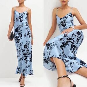 REFORMATION Parma Beatriz Blue Floral Silk Slip Maxi Dress Size XL